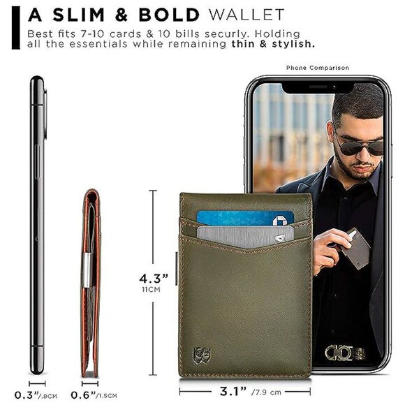 SERMAN BRANDS Money Clip Wallet - Mens , Salted Green Transformer - Picture 3 of 6